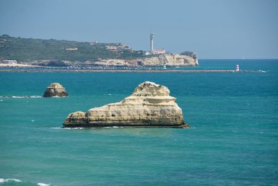 Scenic view of sea against clear sky