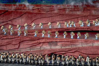 Panoramic view of sculpture in temple