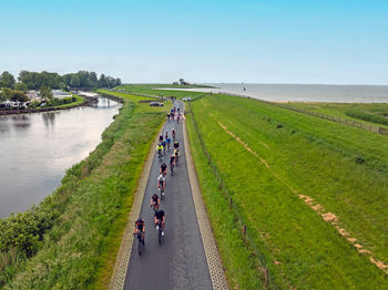 People walking on road