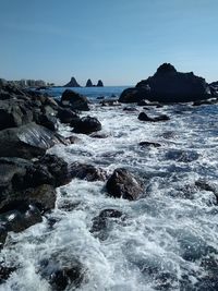 Scenic view of sea against clear sky