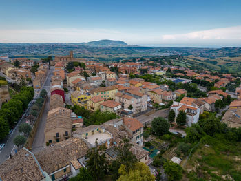 High angle view of townscape against sky