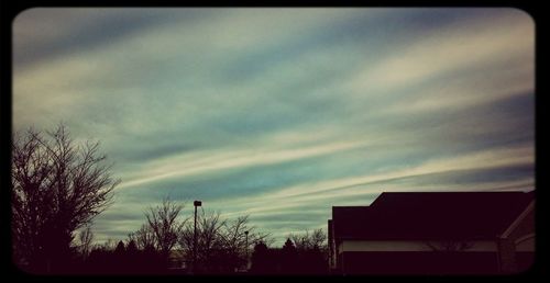 Low angle view of silhouette trees against cloudy sky