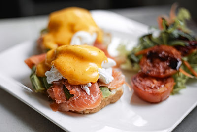 Close-up of food in plate on table