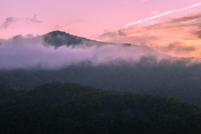 Scenic view of mountains against sky during sunset