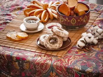 High angle view of food on table