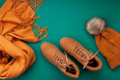 High angle view of shoes on table