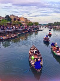 High angle view of boats in river