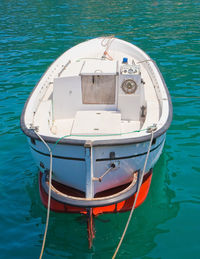 High angle view of boat moored in sea