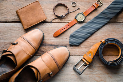 High angle view of menswear on table