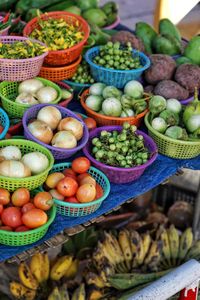 High angle view of fruits for sale in market