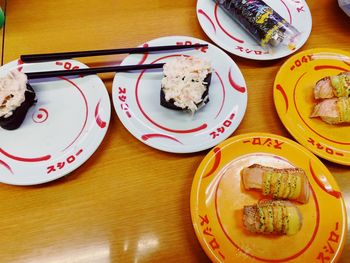 High angle view of food on table