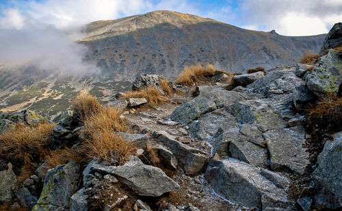 Scenic view of mountain range against sky