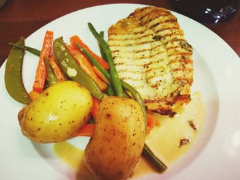 High angle view of meal served in plate