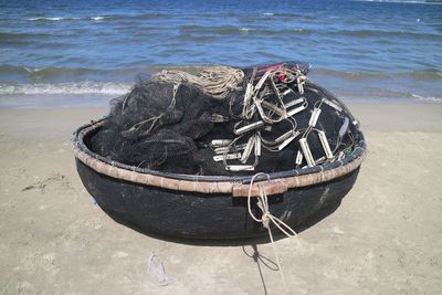 High angle view of boat on beach