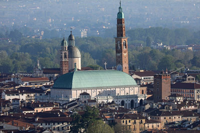 High angle view of townscape and buildings in city