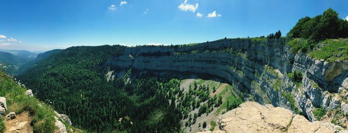 Panoramic view of trees on mountain against sky