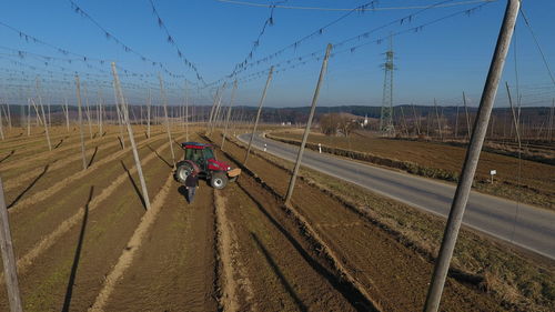 Panoramic view of agricultural field against sky