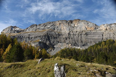 Scenic view of rocky mountains against sky