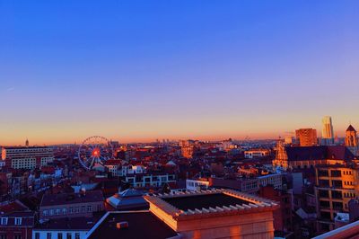 High angle view of city at dusk