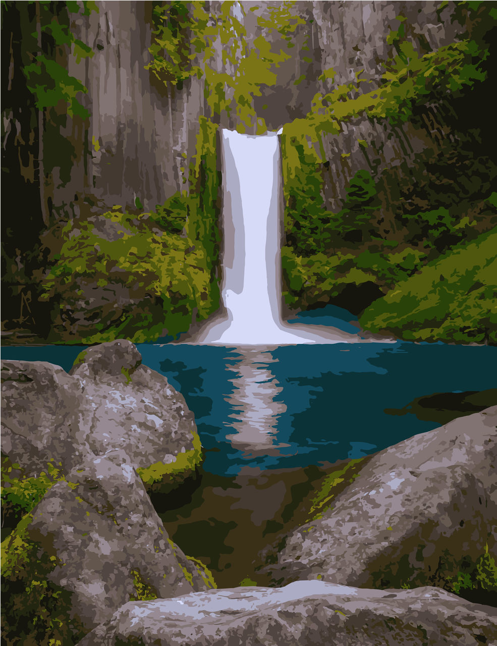 SCENIC VIEW OF WATERFALL BY ROCK