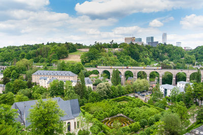 High angle view of buildings in city of luxemburg