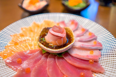 Close-up of dessert in plate on table