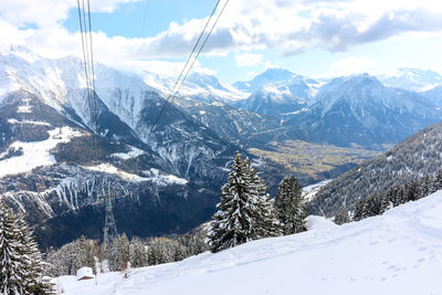 Scenic view of snowcapped mountains against sky