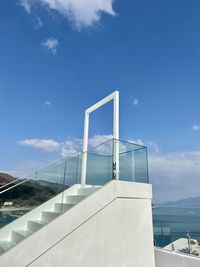 Staircase by building against sky
