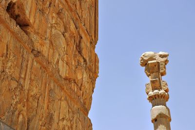 Low angle view of statue against clear sky