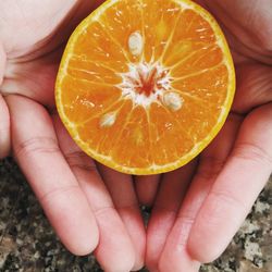 Cropped image of person holding orange