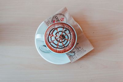 High angle view of coffee on table