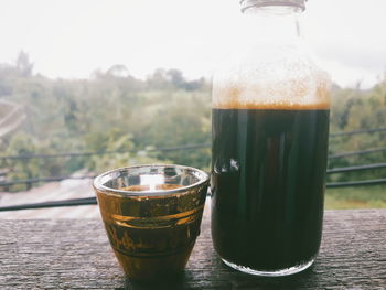 Close-up of beer glass on table