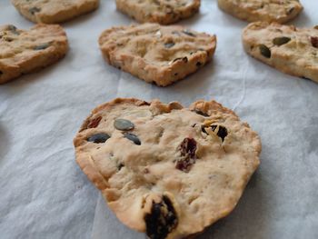 High angle view of cookies