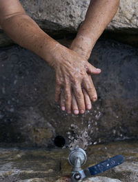 High angle view of people in water