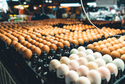 Close-up of eggs for sale at market stall