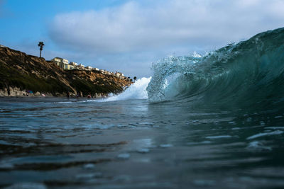 Surface level of waves splashing on shore