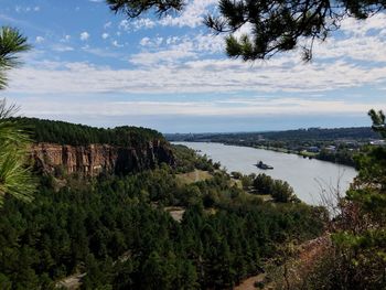 Scenic view of river and landscape against sky