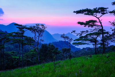 Scenic view of mountains against sky during sunset