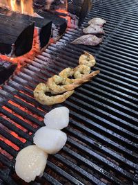 High angle view of food on barbecue grill