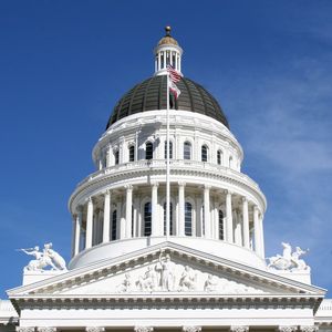 Low angle view of building against blue sky