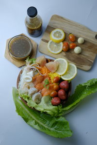 High angle view of food on table