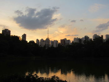 View of city at sunset