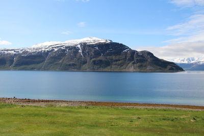 Scenic view of lake and mountains