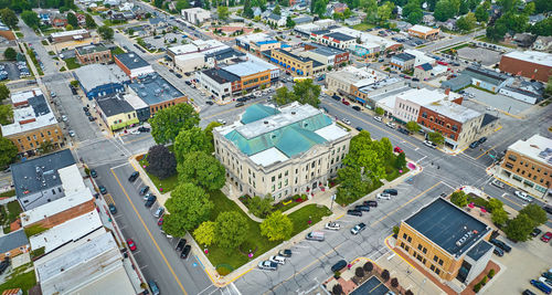 High angle view of buildings in city