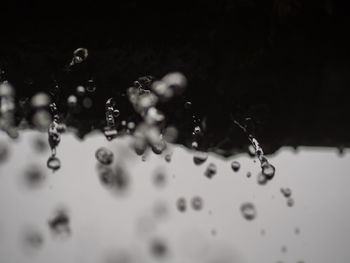 Close-up of water drops on glass against black background