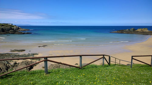 Scenic view of sea against clear blue sky
