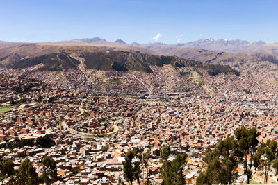 High angle shot of townscape against sky