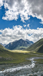 Scenic view of snowcapped mountains against sky