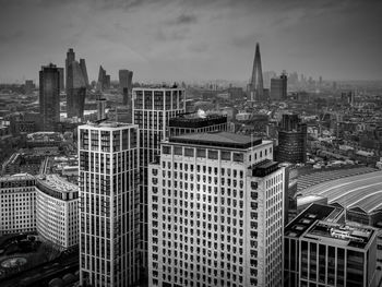 High angle view of buildings in city