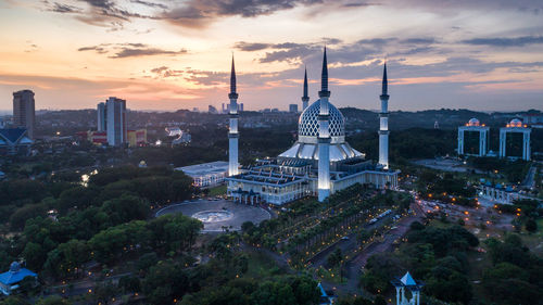 High angle view of buildings in city